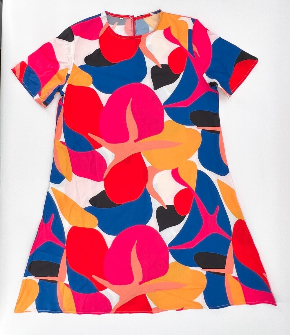 Unbranded Dress Womens Large Colorful Short Sleeve Short Flare Casual
